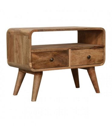 Artisan Furniture Solid Wood Mini Curved Oak-ish Media Unit, 2 Drawers, Beige