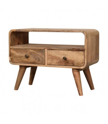 Artisan Furniture Solid Wood Mini Curved Oak-ish Media Unit, 2 Drawers, Beige