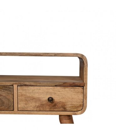 Artisan Furniture Solid Wood Mini Curved Oak-ish Media Unit, 2 Drawers, Beige