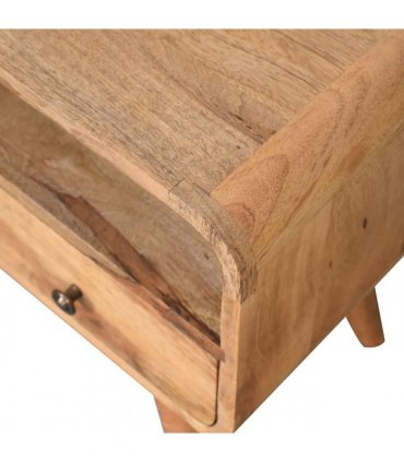 Artisan Furniture Solid Wood Mini Curved Oak-ish Media Unit, 2 Drawers, Beige