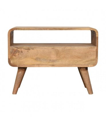 Artisan Furniture Solid Wood Mini Curved Oak-ish Media Unit, 2 Drawers, Beige