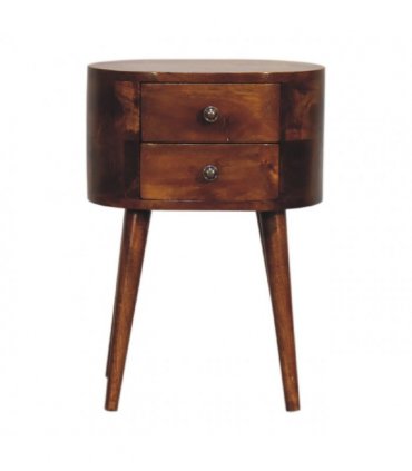 Artisan Furniture Solid Wood Mini Chestnut Rounded Bedside Table, Brown, 2 Drawers