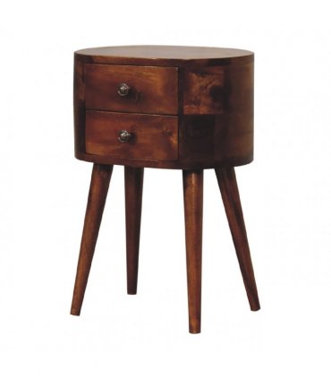 Artisan Furniture Solid Wood Mini Chestnut Rounded Bedside Table, Brown, 2 Drawers
