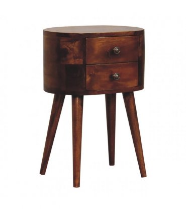 Artisan Furniture Solid Wood Mini Chestnut Rounded Bedside Table, Brown, 2 Drawers