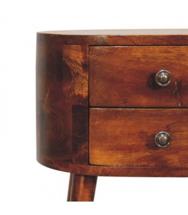 Artisan Furniture Solid Wood Mini Chestnut Rounded Bedside Table, Brown, 2 Drawers