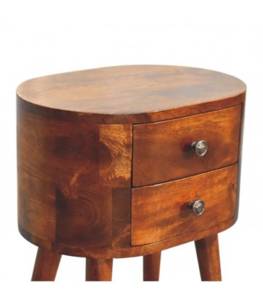 Artisan Furniture Solid Wood Mini Chestnut Rounded Bedside Table, Brown, 2 Drawers