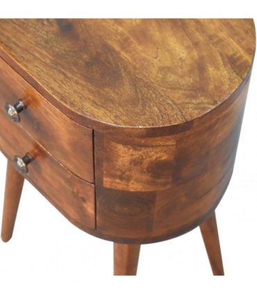 Artisan Furniture Solid Wood Mini Chestnut Rounded Bedside Table, Brown, 2 Drawers