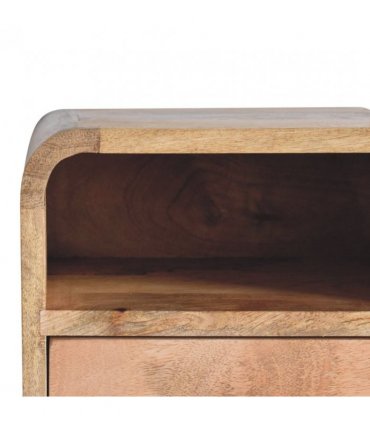 Artisan Furniture Solid Wood Extra Mini Wall Mounted Curved Oak-ish Bedside with Open Slot, Brown, 1 Drawer, 1 Shelve