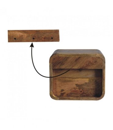 Artisan Furniture Solid Wood Extra Mini Wall Mounted Curved Oak-ish Bedside with Open Slot, Brown, 1 Drawer, 1 Shelve