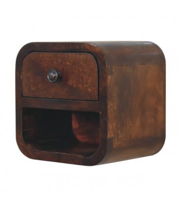 Artisan Furniture Solid Wood Extra Mini Curved Chestnut Bedside with Open Slot, Brown, 1 Drawer