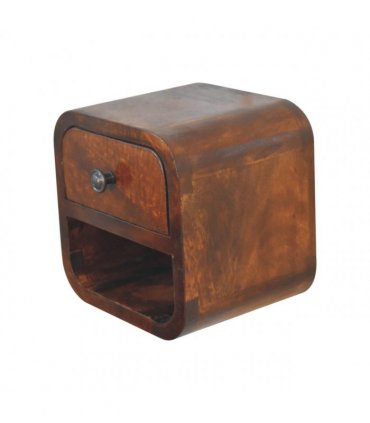 Artisan Furniture Solid Wood Extra Mini Curved Chestnut Bedside with Open Slot, Brown, 1 Drawer