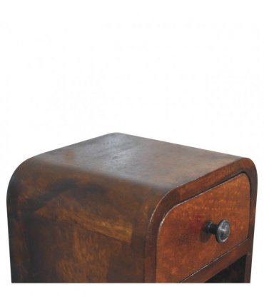 Artisan Furniture Solid Wood Extra Mini Curved Chestnut Bedside with Open Slot, Brown, 1 Drawer