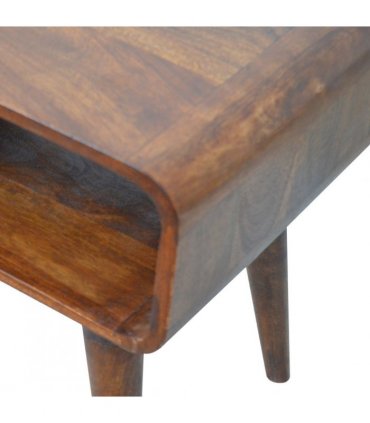 Artisan Furniture Solid Wood Curved Open Chestnut Bedside, Dark Brown, 1 Open Slot