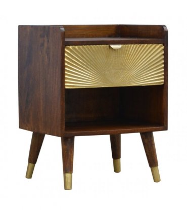 Artisan Furniture Solid Wood Manila Gold One Drawer Bedside, Brown and Gold Color, 1 Drawer, 1 Shelve