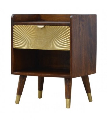 Artisan Furniture Solid Wood Manila Gold One Drawer Bedside, Brown and Gold Color, 1 Drawer, 1 Shelve