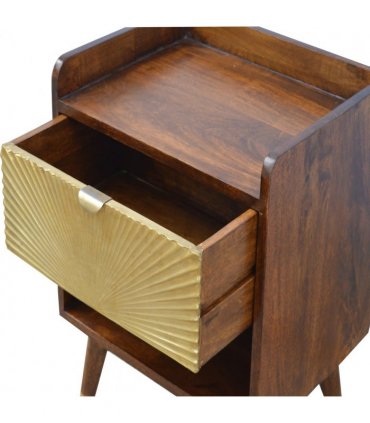 Artisan Furniture Solid Wood Manila Gold One Drawer Bedside, Brown and Gold Color, 1 Drawer, 1 Shelve