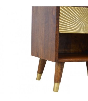 Artisan Furniture Solid Wood Manila Gold One Drawer Bedside, Brown and Gold Color, 1 Drawer, 1 Shelve