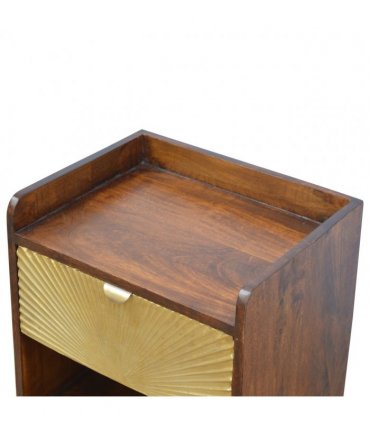 Artisan Furniture Solid Wood Manila Gold One Drawer Bedside, Brown and Gold Color, 1 Drawer, 1 Shelve