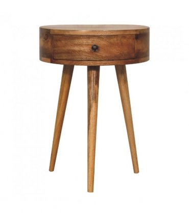 Artisan Furniture Solid Wood Mini Oak-ish Circular Shape Bedside, Brown, 1 Drawer