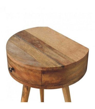 Artisan Furniture Solid Wood Mini Oak-ish Circular Shape Bedside, Brown, 1 Drawer