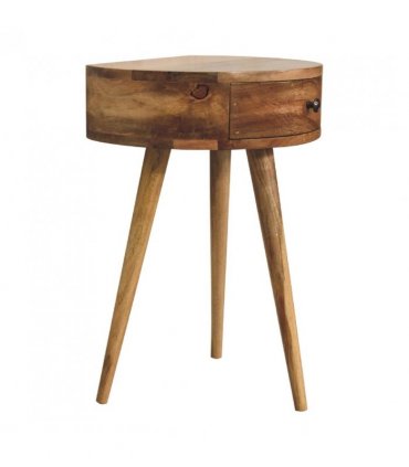 Artisan Furniture Solid Wood Mini Oak-ish Circular Shape Bedside, Brown, 1 Drawer
