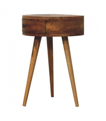 Artisan Furniture Solid Wood Mini Oak-ish Circular Shape Bedside, Brown, 1 Drawer