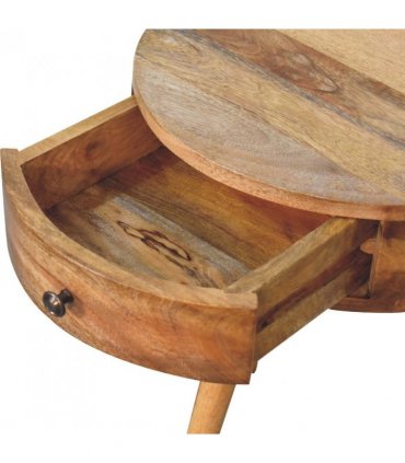 Artisan Furniture Solid Wood Mini Oak-ish Circular Shape Bedside, Brown, 1 Drawer