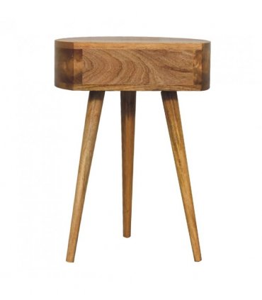 Artisan Furniture Solid Wood Mini Oak-ish Circular Shape Bedside, Brown, 1 Drawer
