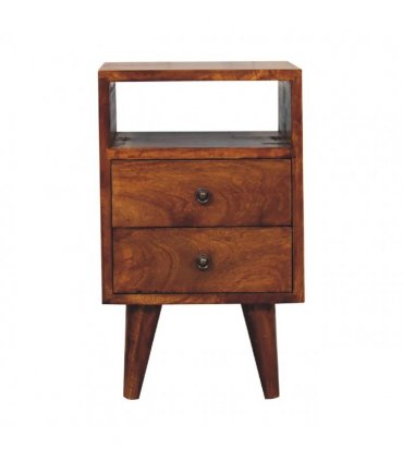 Artisan Furniture Solid Wood Mini Classic Chestnut Bedside, Dark Brown, 2 Drawers, 1 Open Slot