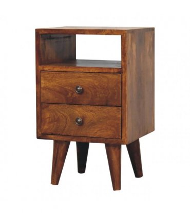 Artisan Furniture Solid Wood Mini Classic Chestnut Bedside, Dark Brown, 2 Drawers, 1 Open Slot