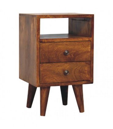 Artisan Furniture Solid Wood Mini Classic Chestnut Bedside, Dark Brown, 2 Drawers, 1 Open Slot