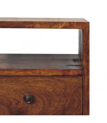 Artisan Furniture Solid Wood Mini Classic Chestnut Bedside, Dark Brown, 2 Drawers, 1 Open Slot