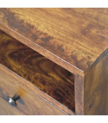 Artisan Furniture Solid Wood Mini Classic Chestnut Bedside, Dark Brown, 2 Drawers, 1 Open Slot
