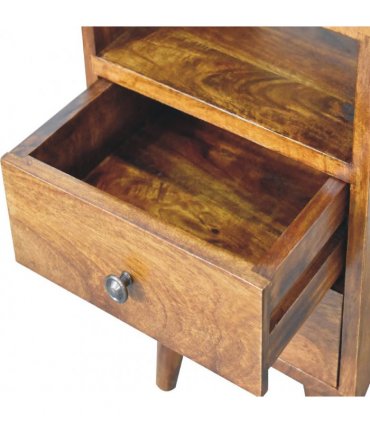 Artisan Furniture Solid Wood Mini Classic Chestnut Bedside, Dark Brown, 2 Drawers, 1 Open Slot