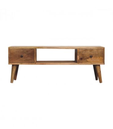 Artisan Furniture Solid Wood Classic Oak-ish Coffee Table, 2 Drawers & 1 Open Slot, Beige