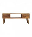 Artisan Furniture Solid Wood Classic Oak-ish Coffee Table, 2 Drawers & 1 Open Slot, Beige