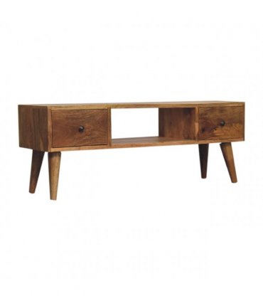 Artisan Furniture Solid Wood Classic Oak-ish Coffee Table, 2 Drawers & 1 Open Slot, Beige