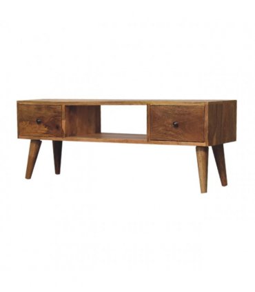 Artisan Furniture Solid Wood Classic Oak-ish Coffee Table, 2 Drawers & 1 Open Slot, Beige