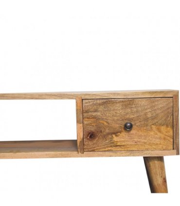 Artisan Furniture Solid Wood Classic Oak-ish Coffee Table, 2 Drawers & 1 Open Slot, Beige