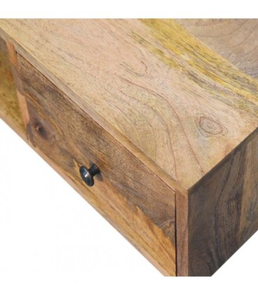 Artisan Furniture Solid Wood Classic Oak-ish Coffee Table, 2 Drawers & 1 Open Slot, Beige