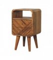 Artisan Furniture Solid Wood Mini Lille Curved Bedside, Brown, 2 Drawers, 1 Open Slot