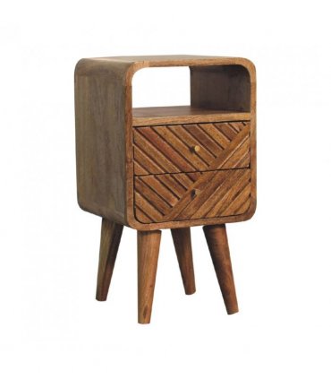 Artisan Furniture Solid Wood Mini Lille Curved Bedside, Brown, 2 Drawers, 1 Open Slot