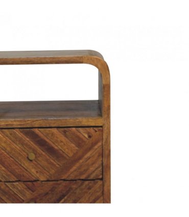 Artisan Furniture Solid Wood Mini Lille Curved Bedside, Brown, 2 Drawers, 1 Open Slot