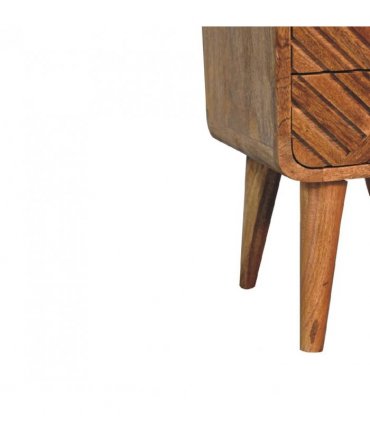 Artisan Furniture Solid Wood Mini Lille Curved Bedside, Brown, 2 Drawers, 1 Open Slot