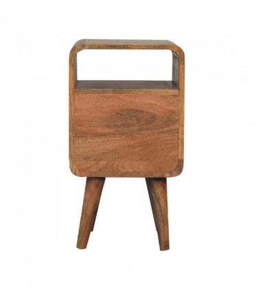 Artisan Furniture Solid Wood Mini Lille Curved Bedside, Brown, 2 Drawers, 1 Open Slot