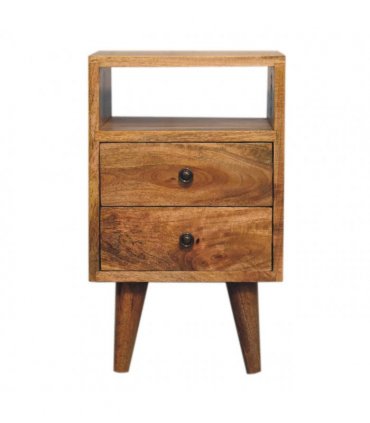 Artisan Furniture Solid Wood Mini Oak-ish Classic Open Bedside, Brown, 2 Drawers, 1 Open Slot