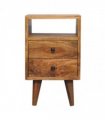 Artisan Furniture Solid Wood Mini Oak-ish Classic Open Bedside, Brown, 2 Drawers, 1 Open Slot