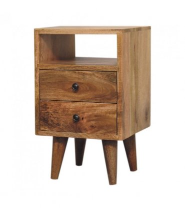 Artisan Furniture Solid Wood Mini Oak-ish Classic Open Bedside, Brown, 2 Drawers, 1 Open Slot