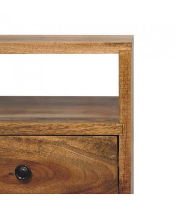 Artisan Furniture Solid Wood Mini Oak-ish Classic Open Bedside, Brown, 2 Drawers, 1 Open Slot