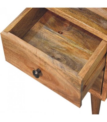 Artisan Furniture Solid Wood Mini Oak-ish Classic Open Bedside, Brown, 2 Drawers, 1 Open Slot